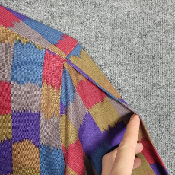 Vintage DIANE VON FURSTENBERG Multicolor Artsy Geometric Button Up Top SIZE 12 - Picture 5 of 11